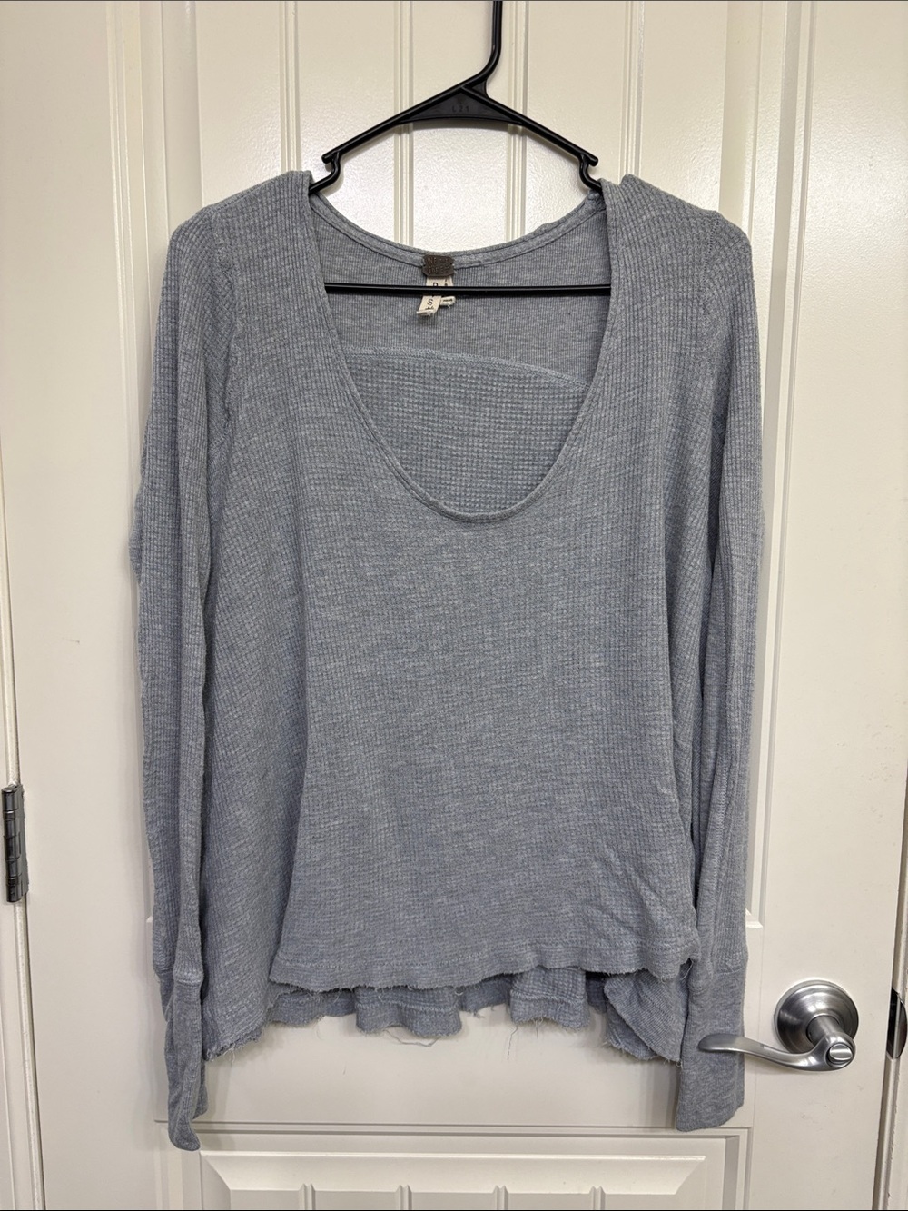 We The Free Light Blue Waffle Knit Scoop Neck Long Sleeve Top